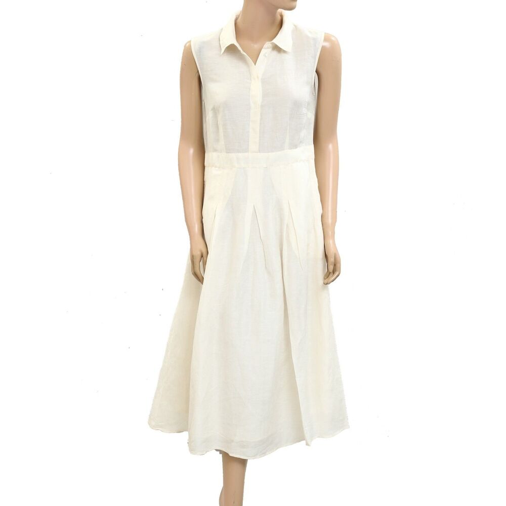 Alessia Santi Sleeveless Midi Dress Plated Solid Cotton Italy M-42 New 278682